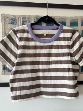 Madewell Castlerock Striped Cotton Cropped Pocket Tee Top M